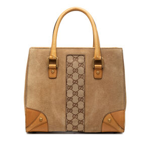 Pre-Loved Gucci Suede GG Canvas Nailhead Handbag